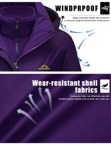 KEFITEVD Áo khoác mùa đông 3 trong 1 dành cho nữ, áo khoác trượt tuyết, chống thấm nước, chống gió, lót lông cừu, áo khoác mùa đông Parka, trang phục trượt tuyết - màu tím đậm - Xem 5