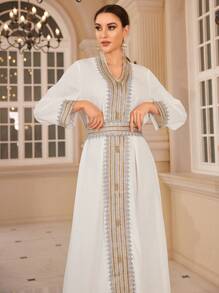 女士长袖蝴蝶结宽松派对鸡尾酒会连衣裙 - 白色 - 查看 4