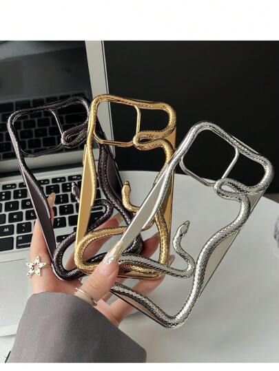 1pc Large Aperture Snake Hollow Pattern Electroplated Mobile Phone Shockproof Protective Case,Suitable For IPhone11/11promax/14/15/16/12/13