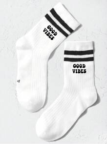 1 pair of children's letter vertical parallel bars sports socks for back to school - Black and White - View 9