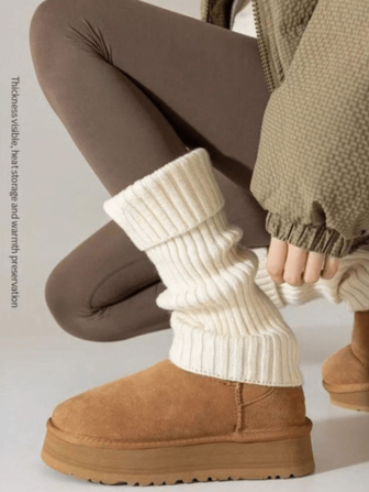 1 par de pantalones de punto de poliéster lisos y cálidos, mallas térmicas de corte holgado aptas para otoño/invierno