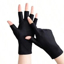 1 paire de gants mi-doigts pour femmes avec protection UV, convenant pour la manucure ou le port extérieur. Gants de protection solaire fins et élastiques. Gants courts en fibres de polyester de couleur unie avec doigts partiellement exposés.