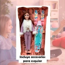 Muñeca tipo barbi Con Esquís y Tabla De Patinaje En El Hielo - Morado - Ver 4