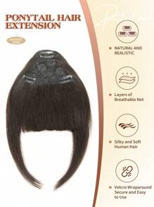 Extension molletta-on con frangia in veri capelli umani, colore 1B nero naturale, frangia finta con tempie e ciuffo sfilacciato, extension per capelli da indossare quotidianamente