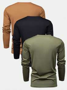 3pcs/Set Men's Casual Daily Simple Letter Printed Long Sleeve T-Shirts, Autumn Tee