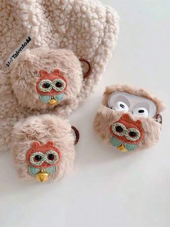 苹果可爱手机壳 1 件秋冬毛绒卡通耳机壳兼容 Airpods 1/2/3/Pro，柔软防尘保护套外壳适用于蓝牙耳机