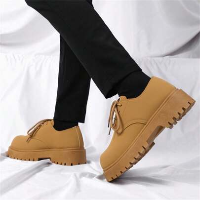 Men's Vintage Work Boots Platform Derby Shoes, Casual Thick Sole Leather Oxfords/ Shoes For Teenagers
