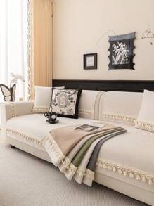 1 szt. Jednokolorowy pokrowiec na sofę Chenille, wzór z frędzlami, prosty styl pokrowca na sofę, lekki luksusowy luksusowy antypoślizgowy, zwierzęta domowe/kurz, uniwersalny pokrowiec na sofę do salonu/sypialni na 4 pory roku