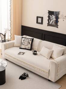 1 szt. Jednokolorowy pokrowiec na sofę Chenille, wzór z frędzlami, prosty styl pokrowca na sofę, lekki luksusowy luksusowy antypoślizgowy, zwierzęta domowe/kurz, uniwersalny pokrowiec na sofę do salonu/sypialni na 4 pory roku