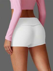 Women Yoga Shorts, Low Waist Solid Slim Fit Summer Biker Shorts Athletic Shorts For Fitness Gym Workout - 白色 - 查看 4