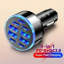 9-Port 150W Kfz-Ladegerät, 4 USB + 5 Typ-C, Schnellladegerät kompatibel mit iPhone/ und weitere Kfz-Zubehör