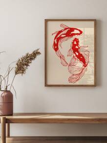 1 pieza Cuadro de arte de pared con carpa roja afortunada, pintura moderna, carteles de animales, imagen colgante, decoración estética mural de Año Nuevo, decoración de pared de restaurante sin marco