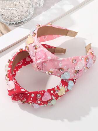 1 件情人节时尚宽边心形打结头带发箍情人节