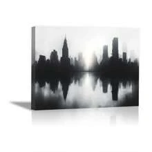 Framed Modern Black And White Canvas Prints,City Building Scenery Abstract Canvas Wall Art - White Wall Picture - Minimalist Decor Living Room Artwork For Walls Office Bedroom Bathroom Artwork For Wall Art Decor, Funny Artwork Room Decor For Teen Girls Home Office Framed Ready To Hang
