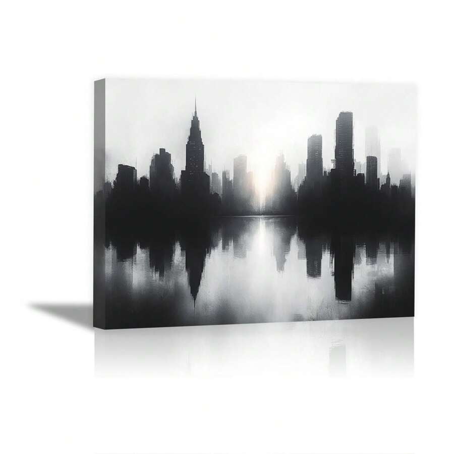 Framed Modern Black And White Canvas Prints,City Building Scenery Abstract Canvas Wall Art - White Wall Picture - Minimalist Decor Living Room Artwork For Walls Office Bedroom Bathroom Artwork For Wall Art Decor, Funny Artwork Room Decor For Teen Girls Home Office Framed Ready To Hang