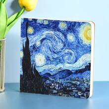 1pc Van Gogh Painting Stamp Blank Notebook Organizer, Spiral Bound And Portable, Floral Designs With Rose, Sunflower, Plum Blossom, Landscape Patterns, Creative Gift, Festival Accessory, Party Supply, School Supplies,Back To School