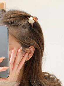 1套/2入女士立體珍珠髮夾和精緻可愛的夾子適用於瀏海和少量頭髮 - 咖啡 - 查看 6