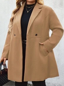 1pc Mulheres Plus Size Natal Casual Trabalho Solto Jaqueta, Adequado Para Deslocamento, Outono/Inverno, Negócios Casuais, Festival Wear - Marrom Claro - Ver 4