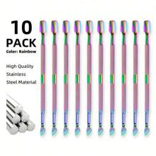 10 piezas de herramientas de manicura y pedicura profesionales y duraderas de acero inoxidable con doble punta para empujar y recortar cutículas, para uñas de manos y pies - Multicolor - Ver 6