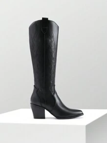 Dream Pairs Women's Embroidered Western Cowgirl Cowboy Boots Pull On Zipper Chunky Heel Pointed Toe Party Knee High Boots - màu đen - Xem 6