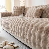 1개 인조 토끼 모피 소파 커버, 따뜻하고 두꺼운 플러시 반려동물 친화적 미끄럼 방지 소파 보호기, 침실, 사무실, 거실 가구, 홈 데코, 겨울용