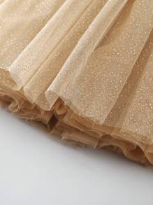 Young Girl Christmas Metallic Polka Dot A-Line Skirt, Holiday Up - Gold - View 4