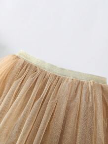 Young Girl Christmas Metallic Polka Dot A-Line Skirt, Holiday Up - Gold - View 3