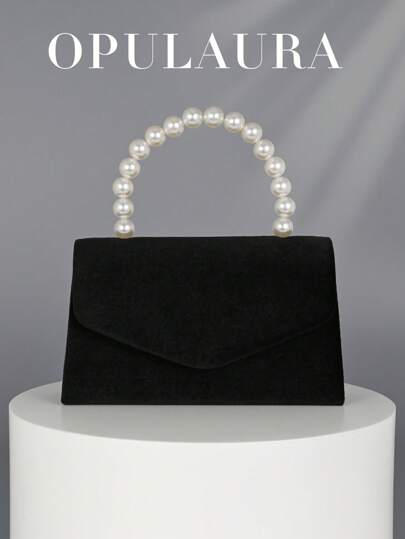 OpulAura 女士浪漫仿珍珠手提包，奢华丝绒晚宴包手拿包，适合派对、婚礼、约会、圣诞节、生日、正式场合，配有链条，是情人节、婚礼必备单品，完美搭配毕业礼服、舞会礼服，尤其适合搭配女士舞会礼服、舞会配饰、亮片连衣裙、闪亮连衣裙、优雅女士连衣裙、优雅舞会包、优雅珍珠包，完美搭配伴娘团，是新娘送礼会、新年、婚礼的最佳优雅之选，亮片