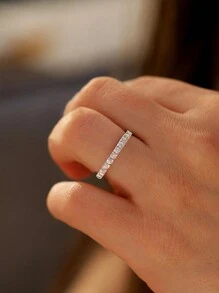 1 Pièce Moissanite Rhinestone Bague De Fiançailles Bague De Mariage Pour Femmes S925 Bague De Promesse En Argent Sterling Bague D'éternité Anniversaire Bijoux De Luxe Cadeau Bijoux De Mariée