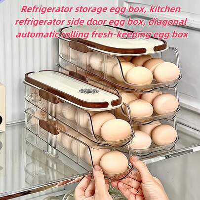 1pc Household Egg Holder Refrigerator Storage Egg Box Portable Anti-Drop Egg Container Automatic Rolling Egg Saver