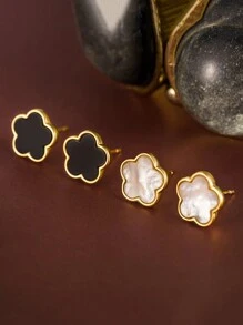 Flyleaf 2 件 925 纯银 18K 镀金三叶草花耳钉，优雅的日常佩戴精美珠宝 - 金色 - 查看 7