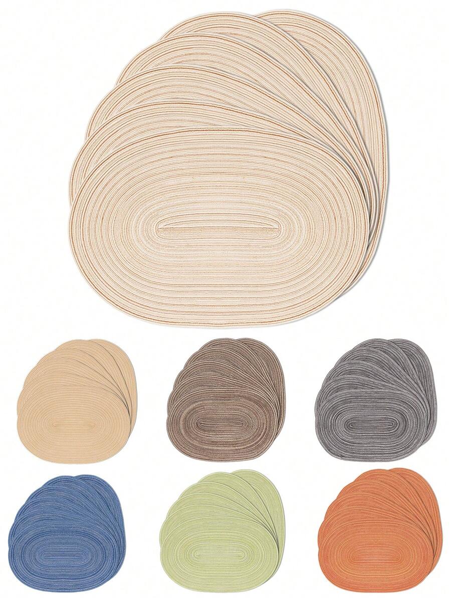 1 件/4 件/6 件 18 英寸 X12 英寸椭圆形编织餐垫，可洗防滑隔热桌垫，适用于家庭、餐桌、节日聚会