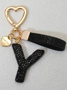 1pc Pink Soft Clay Letter Rhinestone Keychain, Cute Personalized Charm Pendant For Women, Bag, Car, Mothers, Friends, Valentine's Day Gift Valentines Car Accessories Bag Charm School Goth Y2k Bag Accessories Lanyards With Id Holder Car Accessories Bag Charms