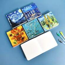 1pc Van Gogh Painting Stamp Blank Notebook Organizer, Spiral Bound And Portable, Floral Designs With Rose, Sunflower, Plum Blossom, Landscape Patterns, Creative Gift, Festival Accessory, Party Supply, School Supplies,Back To School