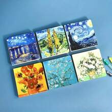 1pc Van Gogh Painting Stamp Blank Notebook Organizer, Spiral Bound And Portable, Floral Designs With Rose, Sunflower, Plum Blossom, Landscape Patterns, Creative Gift, Festival Accessory, Party Supply, School Supplies,Back To School