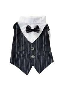 Conjunto de vestido a rayas formal para perros, adecuado para bodas y fiestas, con lazo - Ropa elegante para mascotas apta para ocasiones especiales