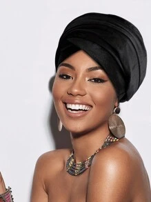 1pc Women's Solid Color Velvet High Quality Headwrap Scarf, African Long Tail Turban Hat, Autumn/Winter