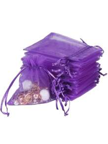 50pcs Organza Gift Bags, Jewelry Pouches, Small Net Bags With Drawstring For Jewelry, Wedding Favors, Bracelets, Small Gifts Packaging - Purple - View 2