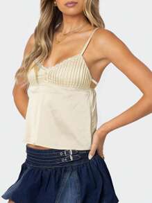 Women Y2k Crop Cami Tops Lace Trim Camisole Slim Fitted V Neck Tie Back Spaghetti Strap Backless Crop Tank Tops Sleeveless Vest Shirts Summer Going Out Tops Clubwear Streetwear - 黃色 - 查看 5