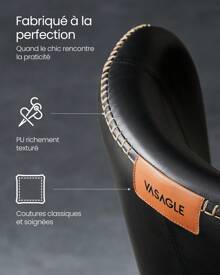 VASAGLE Collection - Chaise de Salle à Manger, Lot de 2, Chaise de Cuisine Tapissée, PU avec Coutures, Moderne Mi-siècle, Salon, Salle de Réception, Restaurant, Noir d'encre - Noir - Voir 2