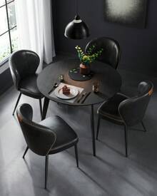 VASAGLE Collection - Chaise de Salle à Manger, Lot de 2, Chaise de Cuisine Tapissée, PU avec Coutures, Moderne Mi-siècle, Salon, Salle de Réception, Restaurant, Noir d'encre - Noir - Voir 1