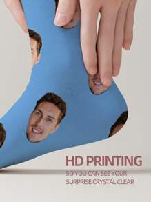 1 Pair Customized Face Socks, Personalized Photo Printed Socks, Customized Graphic Socks, Funny Personalized Face Socks, Can Print Any Face On Socks, Anniversary Gift, Valentine's Day Gift, Birthday Gift, Wedding Gift, Mother's Day Gift, Father's Day Gift, Gift For Best Friend - Multicolor - View 4