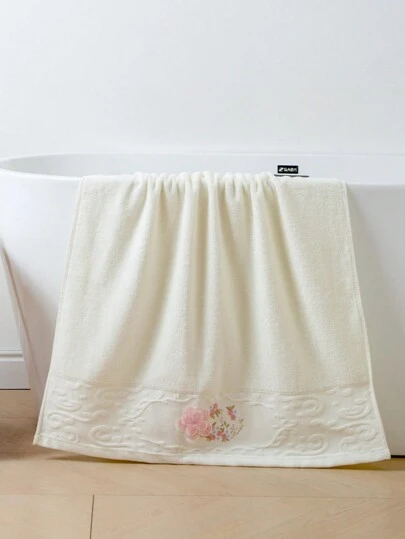 1 件白色花卉刺绣图案毛巾，简约纯色矩形浴巾 27.55 英寸 X 55.11 英寸或小手/面巾 13.38 英寸 X 29.52 英寸，男女通用成人游泳/淋浴包，速干吸水柔软不褪色，适用于浴室、酒店、健身房、节日礼物、旅行家居浴室装饰秋季装饰返校美容院家用浴室淋浴毛巾适用于美容院、酒店运动、家居必需品、毛巾、皮肤护理