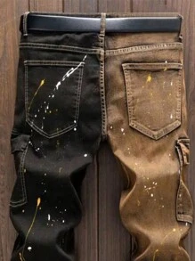 Men's Fashionable Gradient Spray Denim Cargo Pants - Multicolor - View 4