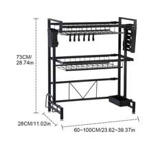 Adjustable Over Sink Dish Drying Rack, 2/1-Tier Carbon Steel Kitchen Organiser With Utensil Holder, Space Saving Countertop Storage Shelf - Black - View 4
