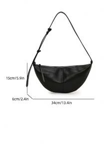 Simple Solid Color Fashion Large Capacity Zipper Shoulder Bag, Suitable For Women Shopping, Dating, Commuting And Daily Use - Black - View 3