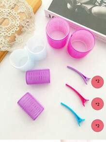 12-Piece Hair Roller Fluffy Curly Air Fringe Roll Self-Adhesive Hair Roll Hook And Loop Free Perm Multi-Size Hair Clip Duck Lip Tray Clip One Line Needle Lip Clip Clip For Barbershop,Valentine's Day Couple As Gift Hair Accessories Tool