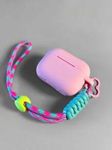 1pc Magnenta Silicone+Heart Shaped Claw+Lanyard Shock-Proof Earphone Case Compatible With Apple 1/2/3, Apple Earphone Protective Cover, Soft Matte Silicone Material With Heart Lanyard, Magenta