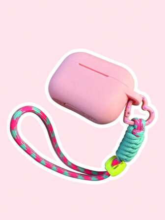 1pc Magnenta Silicone+Heart Shaped Claw+Lanyard Shock-Proof Earphone Case Compatible With Apple 1/2/3, Apple Earphone Protective Cover, Soft Matte Silicone Material With Heart Lanyard, Magenta