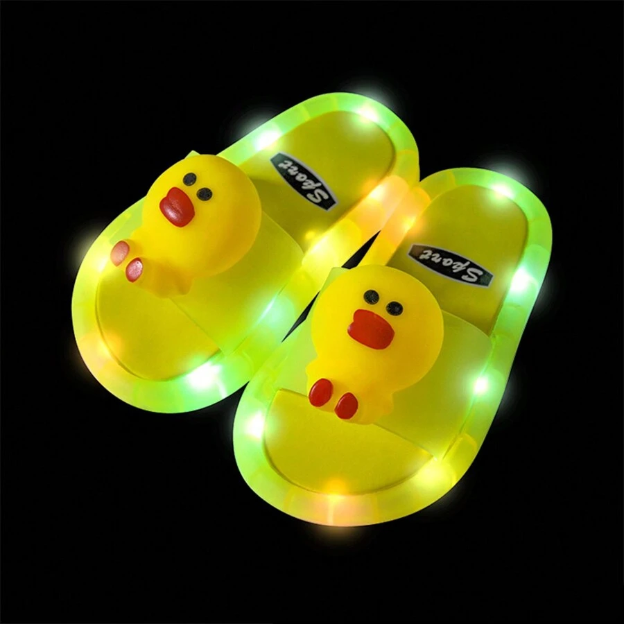 Sandalia Chancla Luz Led Dibujos Animados Moda Para Niño,Zapatillas de dibujos animados brillantes para niños Pato intermitente - Amarillo - Ver 1